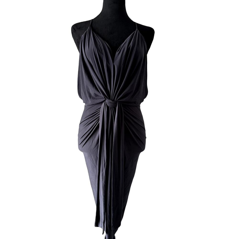 MISA Los Angeles Gray/Smokey Black Domino Draped Front Tie Dress Size XS - Picture 8 of 8